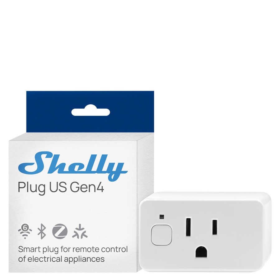 Shelly Plug US Gen4 (White) Smart Home Plug | Wi-Fi, Bluetooth & ZigBee Plug | Matter & Apple HomeKit | 1800W | Energy Monitoring & Light Sensor