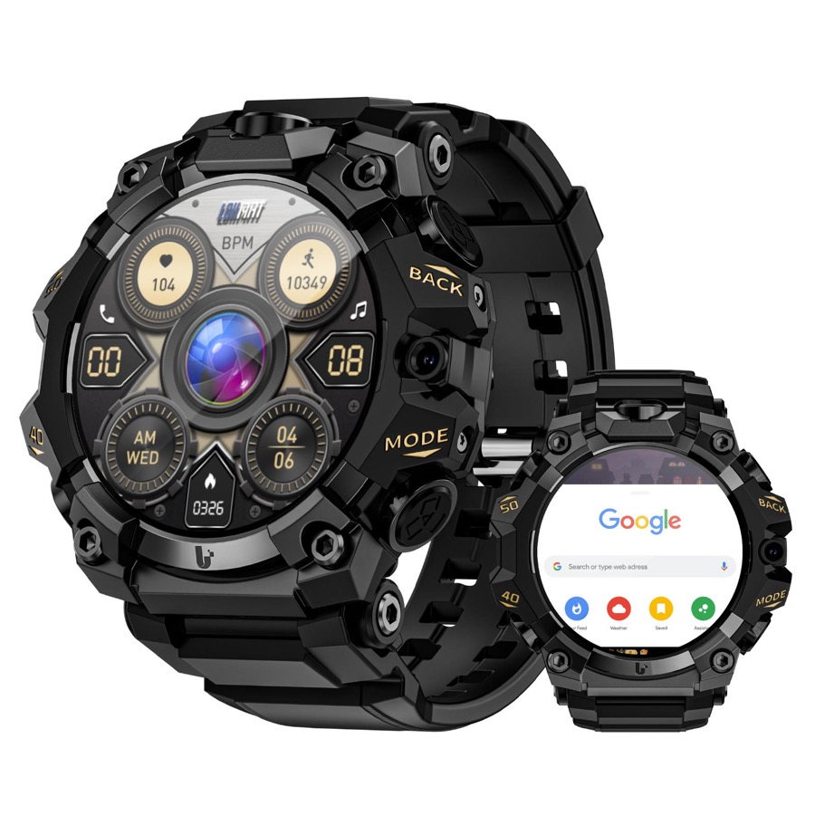 smartwatch is unisex, supports Android and iOS systems, and features GPS, a camera, fitness tracker, heart rate monitor, and sleep monitor. It's a full touchscreen 4G smartwatch with a SIM card slot