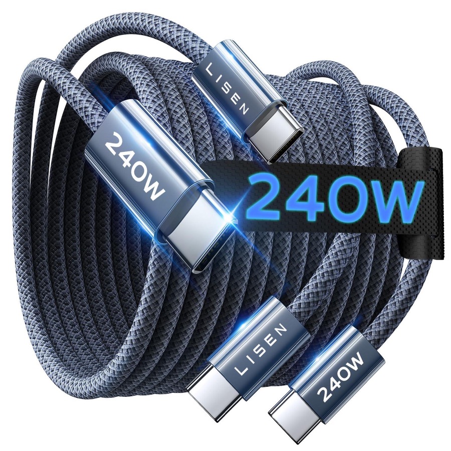 USB C to USB C Cable, 240W Fast Charging Type C Charger Cord (6.6FT, 2Pack) Braided USBC Charging Cords for iPhone 17/17 Pro/17 Pro Max, iPad, MacBook Pro/Air, Laptop and More, Midnight