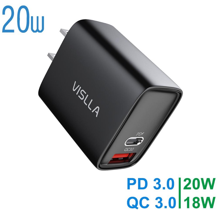 VISLLA USB C Wall Charger 20W Dual Port PD Fast Charger Power Delivery Type C 2Port PD3.0 QC 3.0 Fast Charging Block Plug Adapter for iPhone 14/13/12/11 /X, iPad Pro, Samsung Galaxy Pixel and More