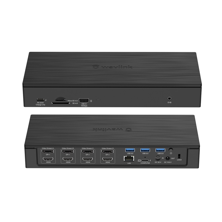 WAVLINK DisplayLink Laptop Docking Station, Quad Monitor 5K/4K@60Hz, 100W Charging For Thunderbolt 4/3, New MacBook Neo MacM1/M2/M3/Windows/Chrome With 4 HDMI, 4 DP, 180W Power, SD 4.0 CR, 2.5Gbps LAN