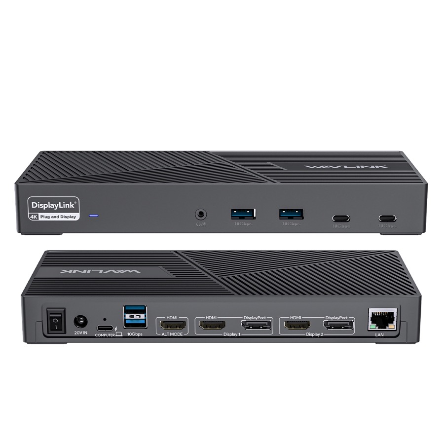 Wavlink DisplayLink Laptop Docking Station Triple Monitor 4K@60Hz, 100W Charging For Thunderbolt 3/4, New MacBook Neo, M1 M2 M3 Mac/Windows/Chrome, 3 HDMI, 2 DP, 6 USB Ports, 160W Power, LAN,Audio